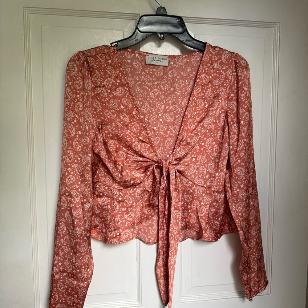 Band of Gypsies Rust Paisley Tie-Front Blouse